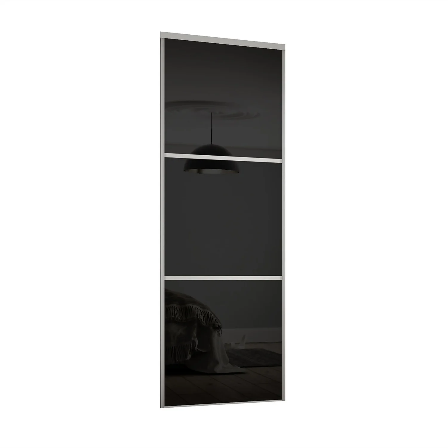 Linear Sliding Wardrobe Door 3 Panel Black Glass With Silver Frame (W)914mm