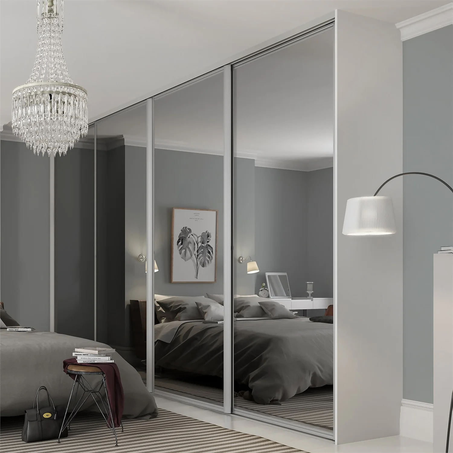 Ellipse Sliding Wardrobe Door 1 Panel Mirror With Aluminium Frame (W)914mm - Image 2