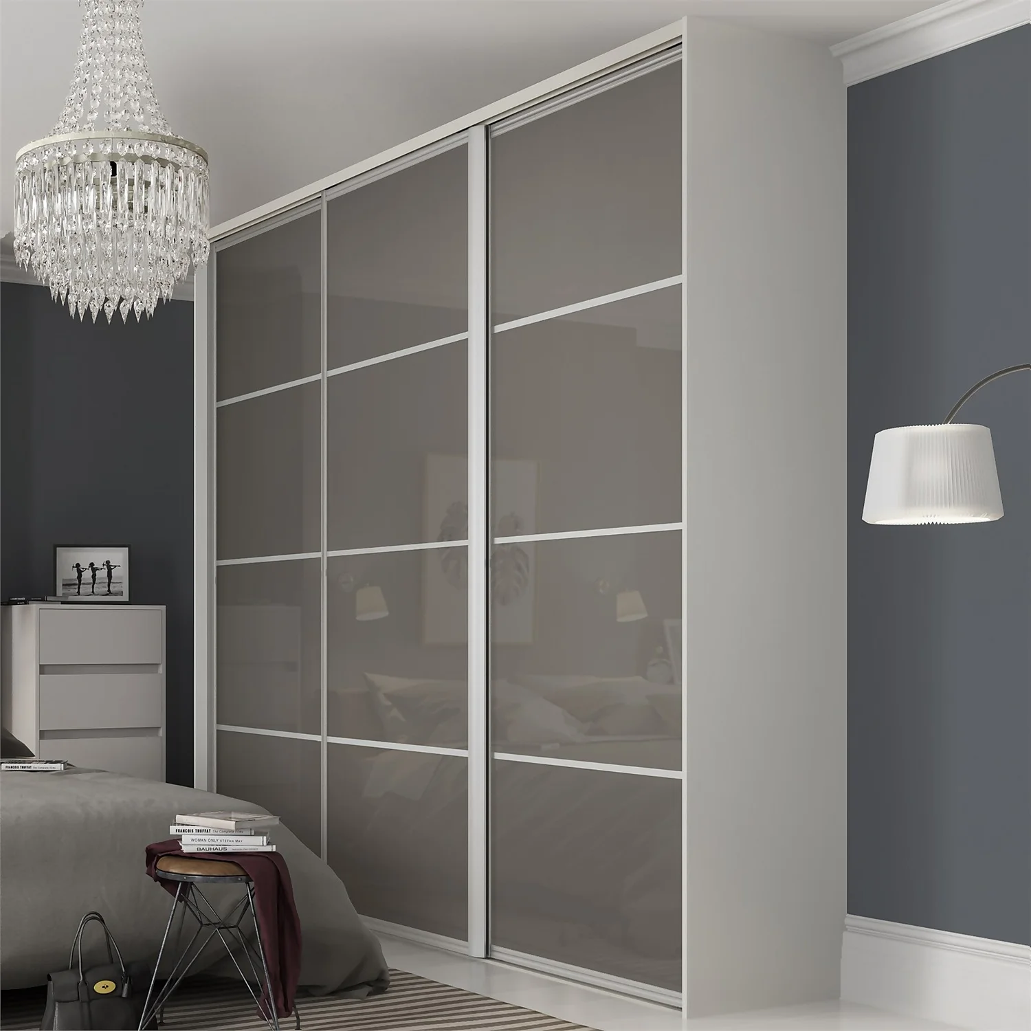 Ellipse Sliding Wardrobe Door 4 Panel Cappuccino Glass With Aluminium Frame (W)762mm - Image 2