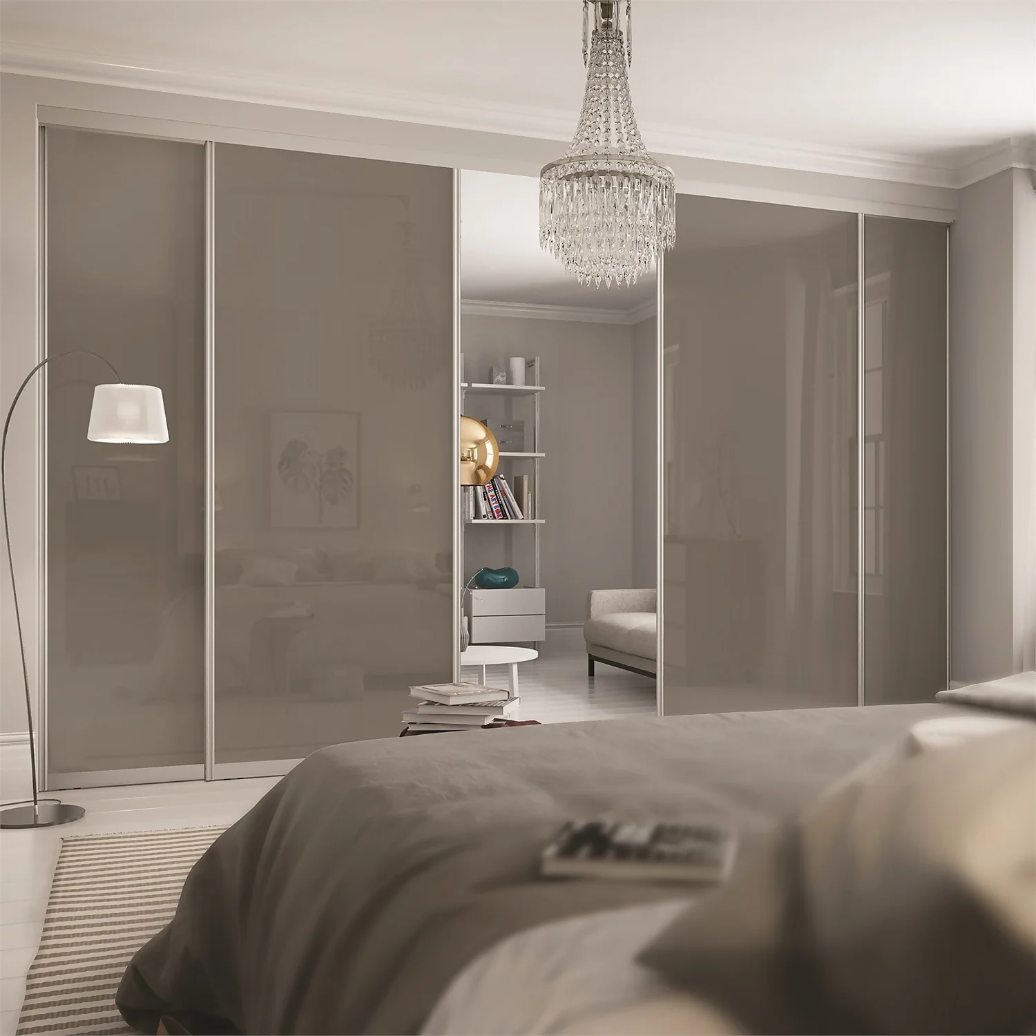 Duo Sliding Wardrobe Door Cappuccino Glass With Aluminium Frame (W)914mm - Image 2