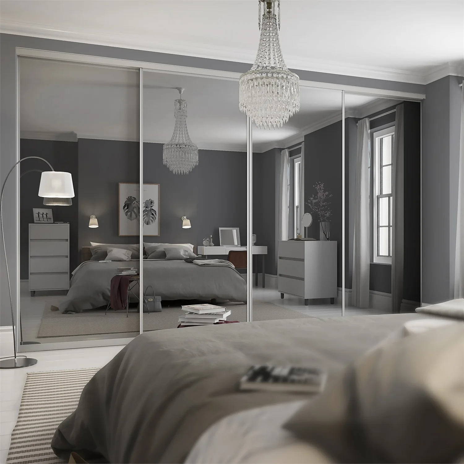 Duo Sliding Wardrobe Door Mirror With Aluminium Frame (W)914mm - Image 2