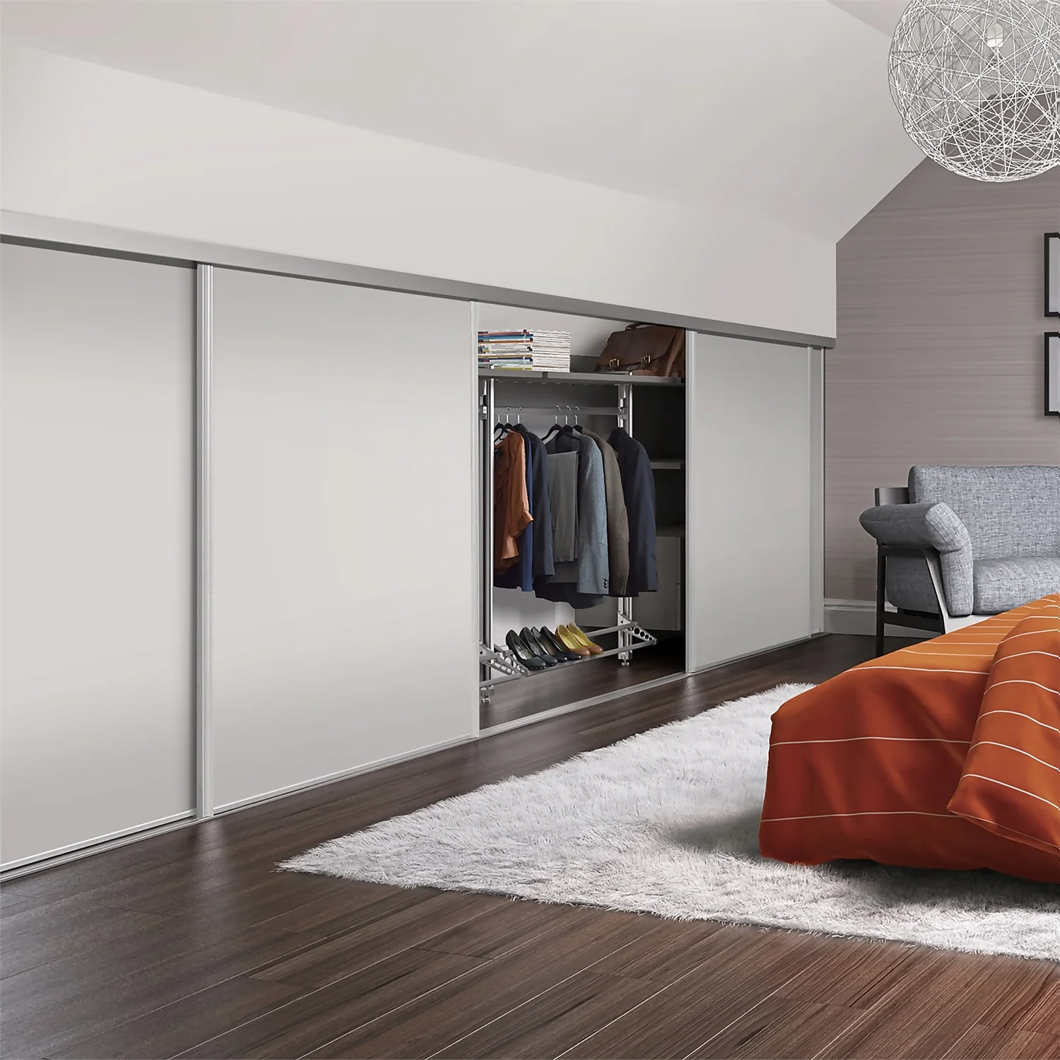 Loft Sliding Wardrobe Door White Panel With White Wood Effect Frame (W)762mm - Image 2