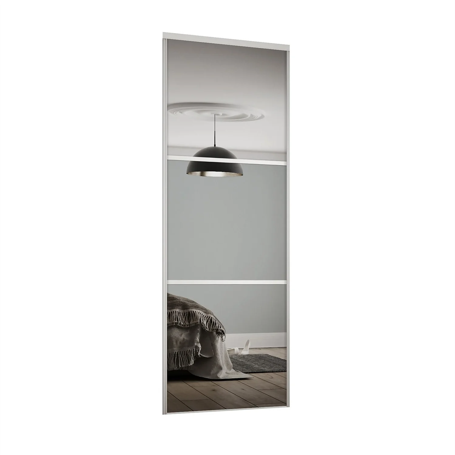Linear Sliding Wardrobe Door 3 Panel Mirror With White Frame (W)610mm