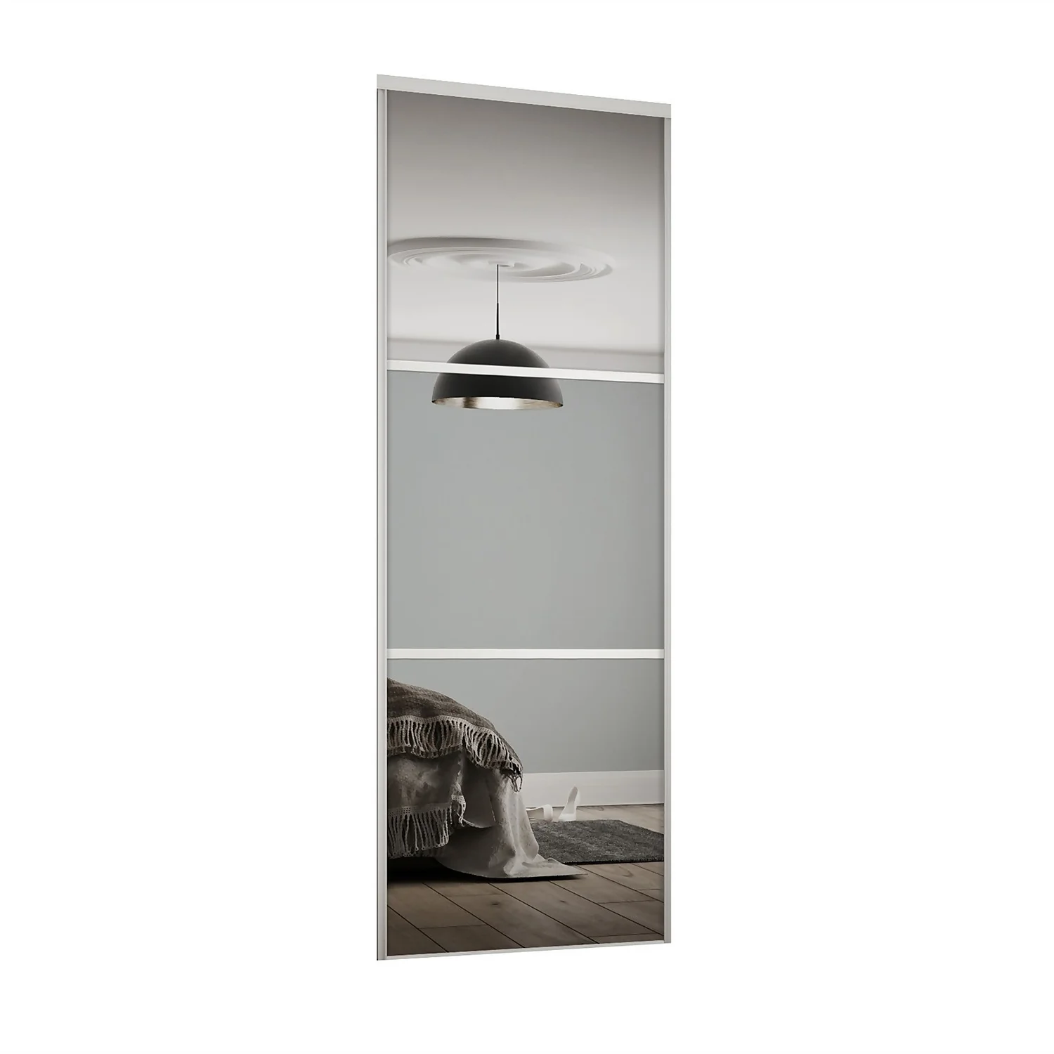 Linear Sliding Wardrobe Door 3 Panel Mirror With White Frame (W)914mm