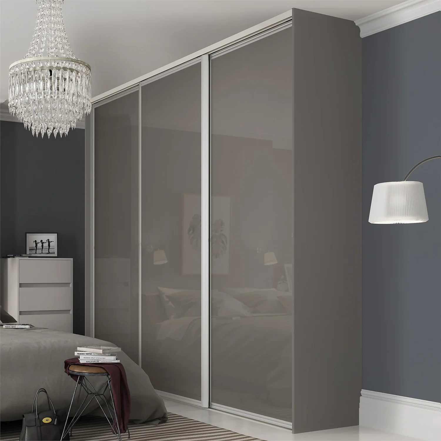 Ellipse Sliding Wardrobe Door 1 Panel Cappuccino Glass With Aluminium Frame (W)610mm - Image 2
