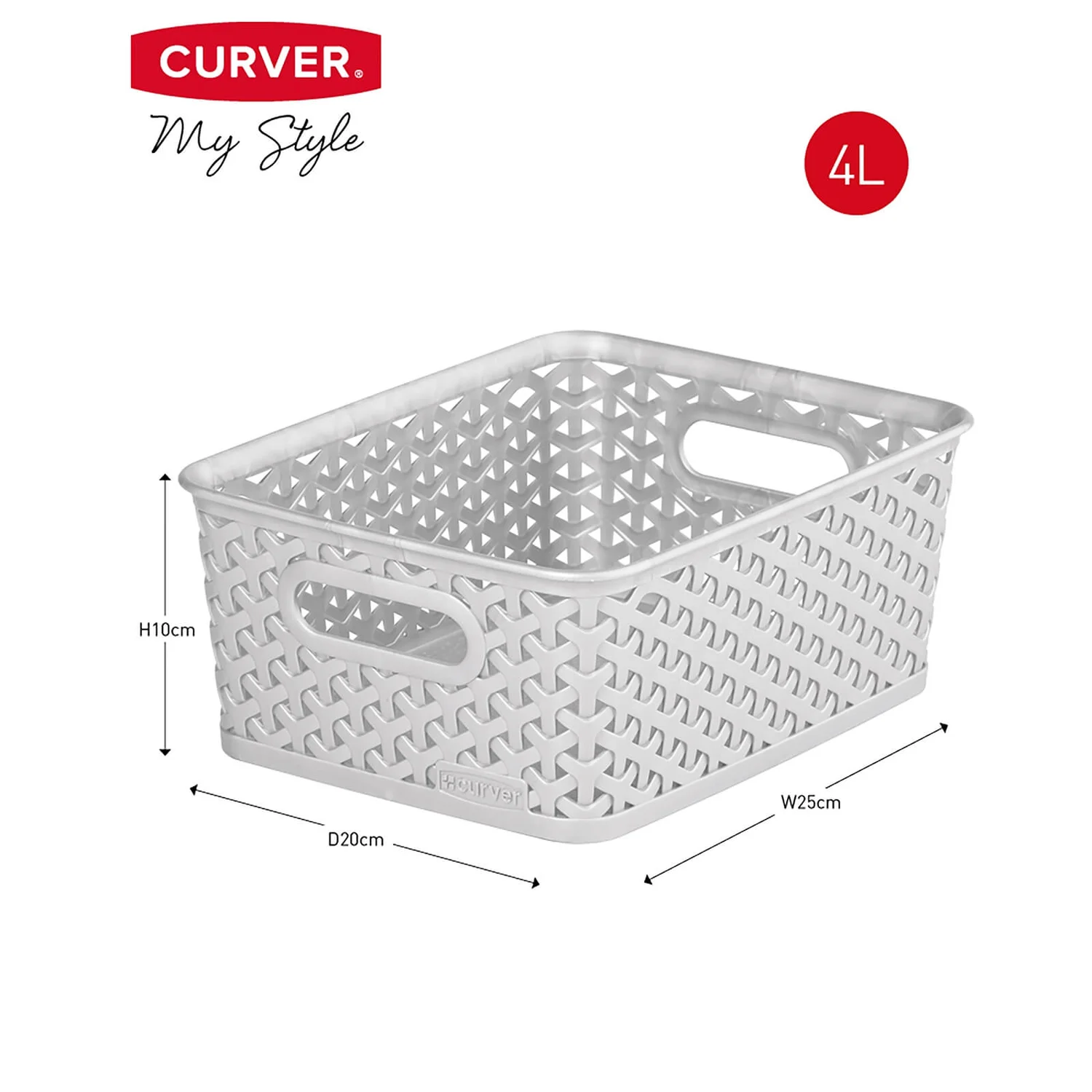 Curver My Style Small Rectangular Plastic Storage Basket - Grey - 4L - Image 7