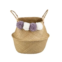 Seagrass Foldable Basket With Pom Poms