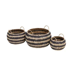 Black Round Flatweave Baskets - Set Of 3