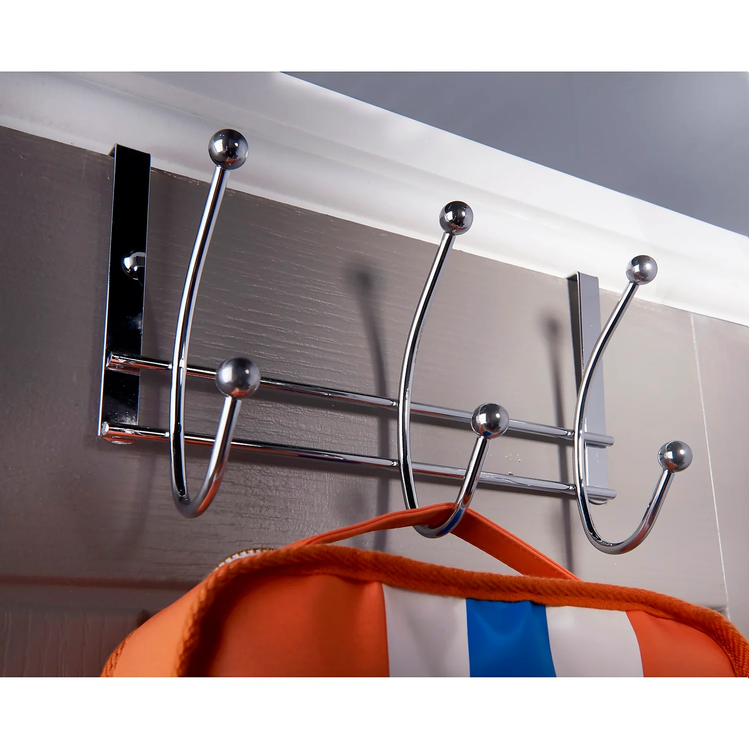 None Hat And Coat Over The Door Hanger - Chrome Plated - 3 Hooks - Image 2