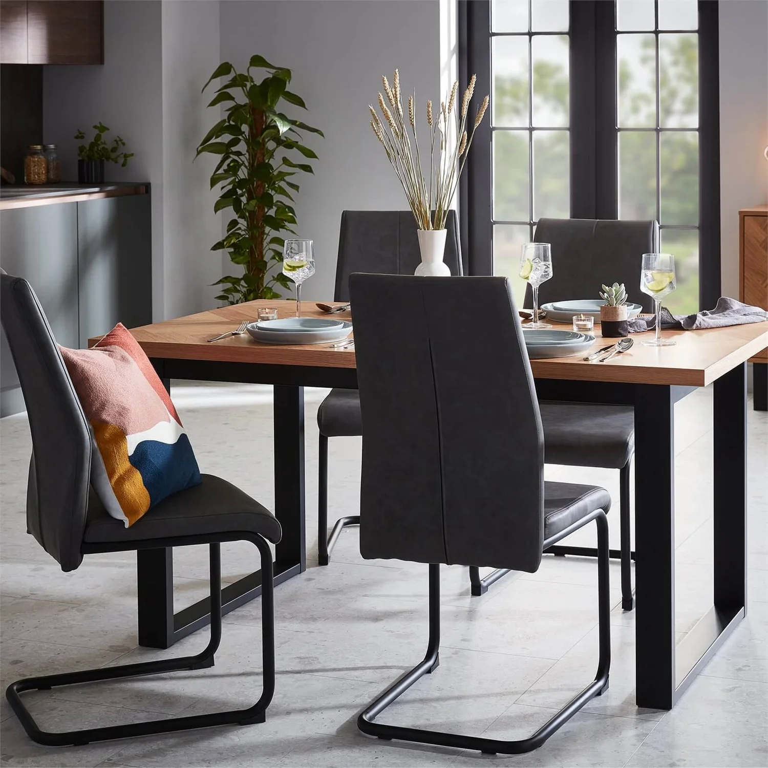 Skelby Cantilever Dining Chairs - Set Of 2 - Grey - Image 2