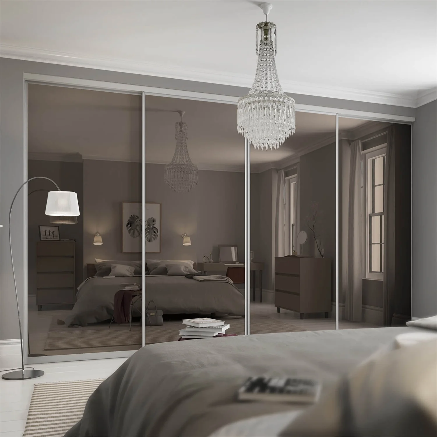 Duo Sliding Wardrobe Door Bronze Mirror With Aluminium Frame (W)762mm - Image 2