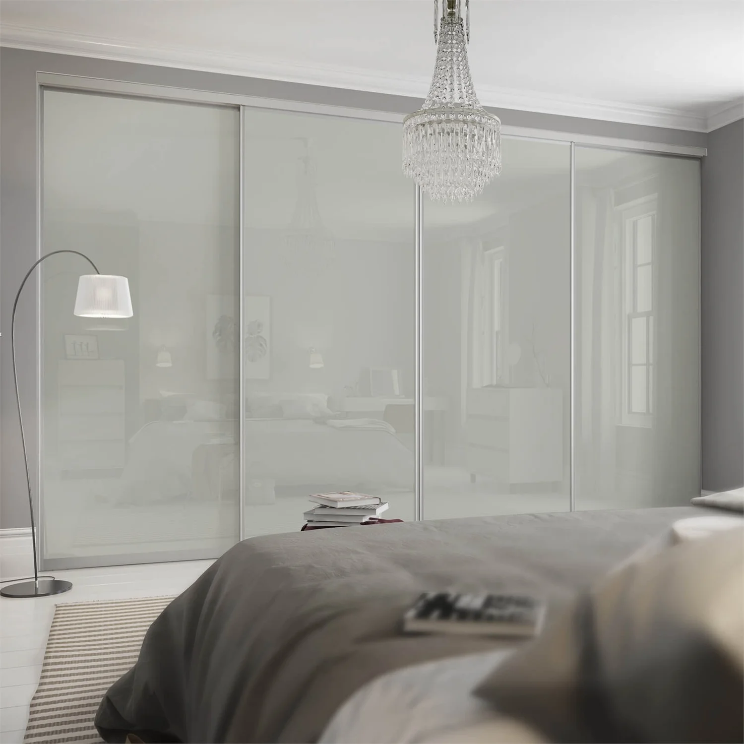 Duo Sliding Wardrobe Door Bronze Mirror /Arctic White Glass With Aluminium Frame (W)914mm - Image 3