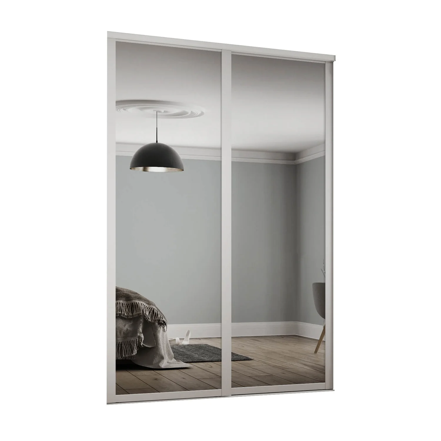 Shaker 2 Door Sliding Wardrobe Kit Mirror With White Frame (W)1753 X (H)2260mm