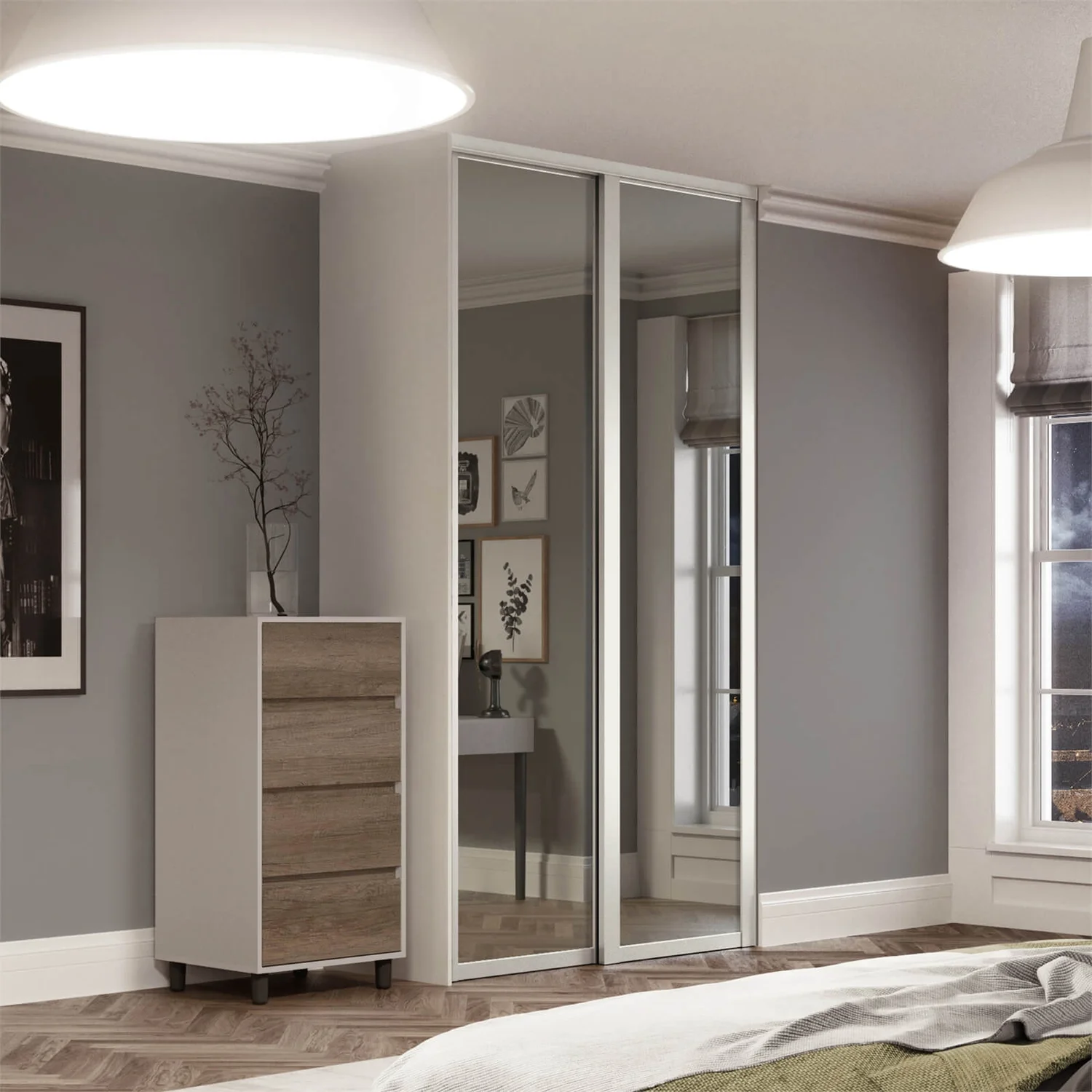 Shaker 2 Door Sliding Wardrobe Kit Mirror With White Frame (W)1753 X (H)2260mm - Image 2