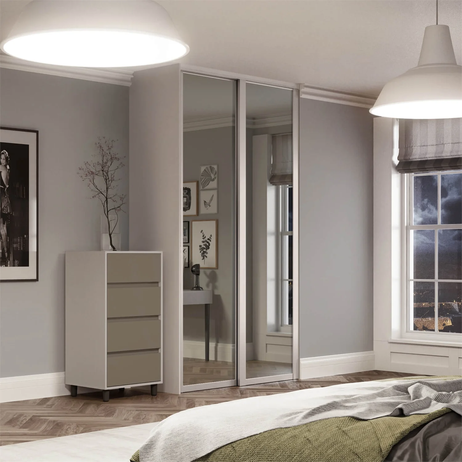 Shaker 2 Door Sliding Wardrobe Kit Mirror With Cashmere Frame (W)1145 X (H)2260mm - Image 2