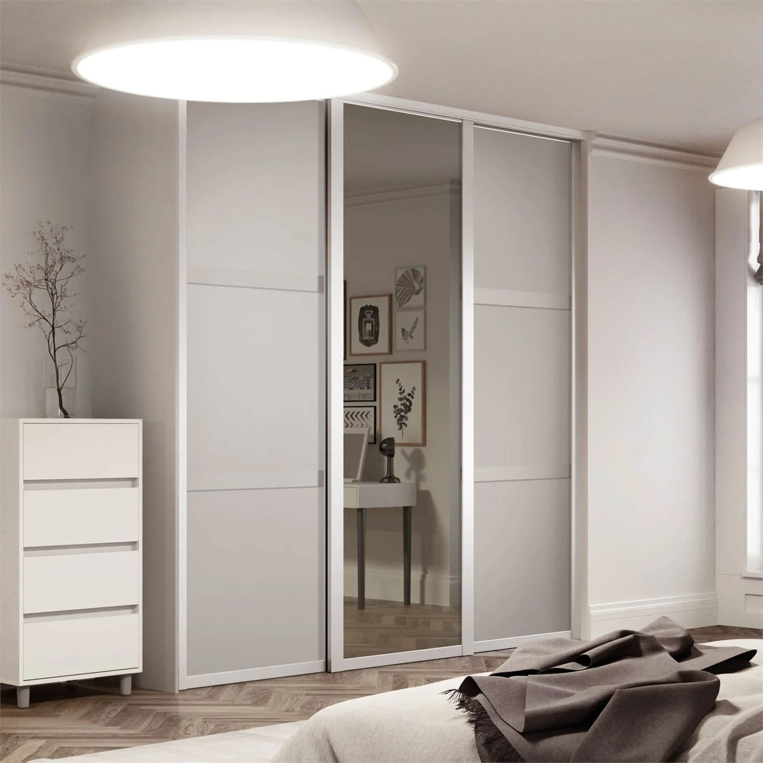 Shaker 3 Door Sliding Wardrobe Kit Cashmere Panel / Mirror (W)2592 X (H)2260mm - Image 2