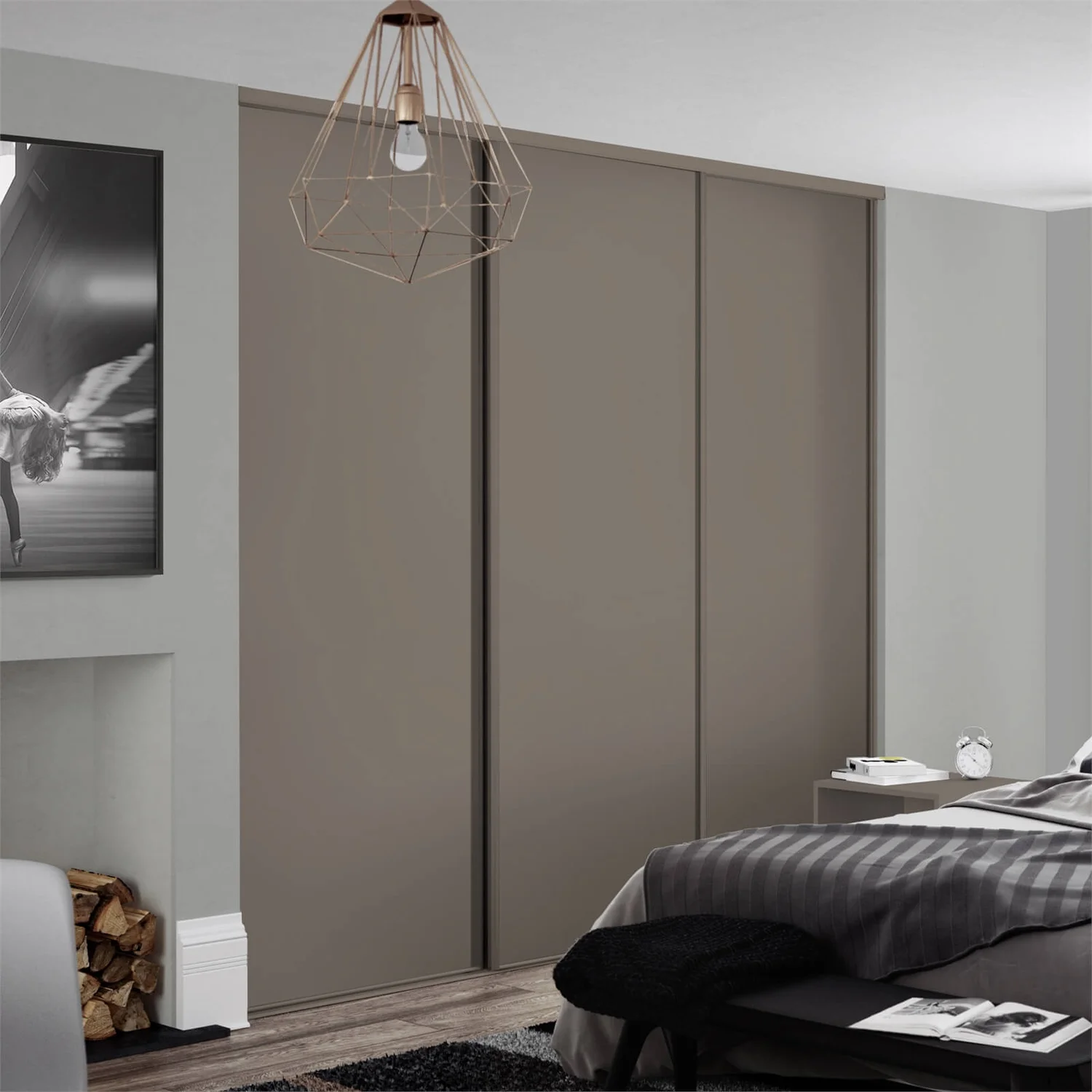 Classic 3 Door Sliding Wardrobe Kit Stone Grey Panel (W)2672 X (H)2260mm - Image 2
