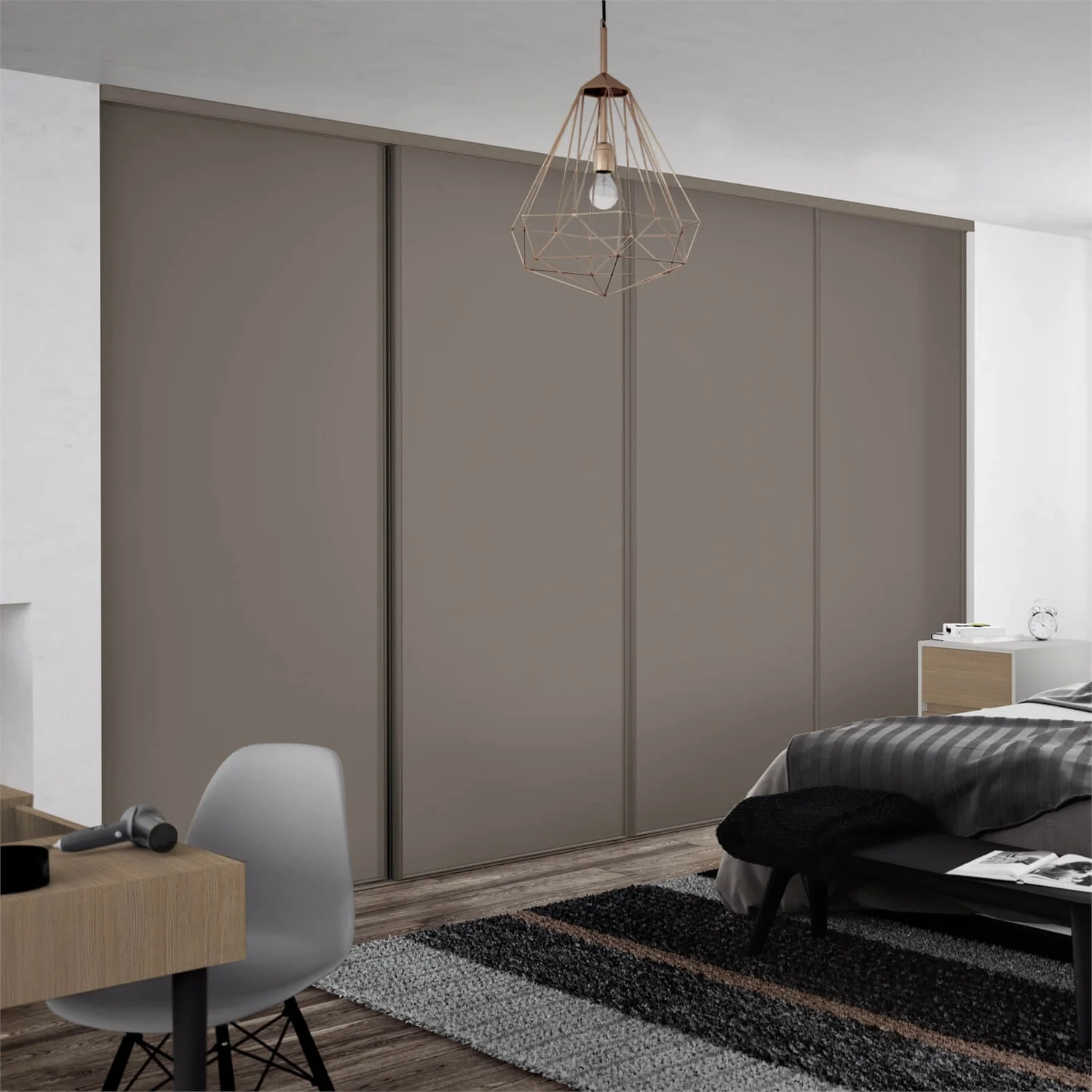 Classic 4 Door Sliding Wardrobe Kit Stone Grey Panel (W)2370 X (H)2260mm - Image 2