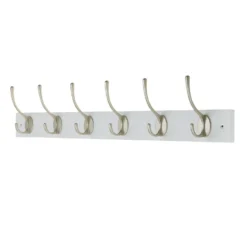 6 Victorian Satin Nickel Hooks On White Bloc Board