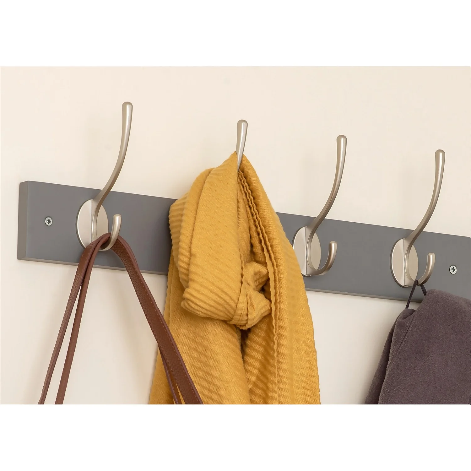 4 Victorian Satin Nickel Hooks On Slate Grey Bloc Board - Image 2