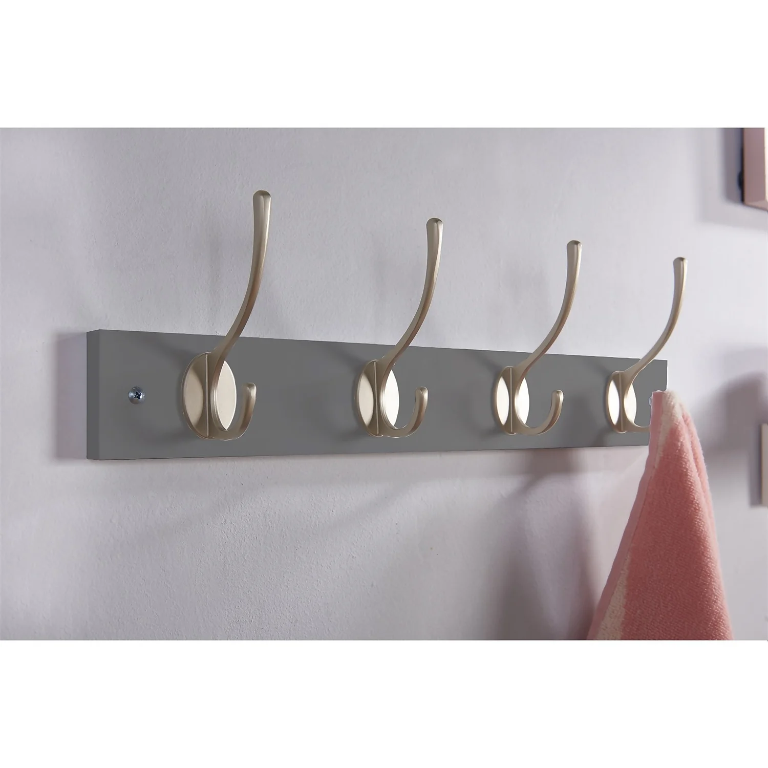 4 Victorian Satin Nickel Hooks On Slate Grey Bloc Board - Image 4