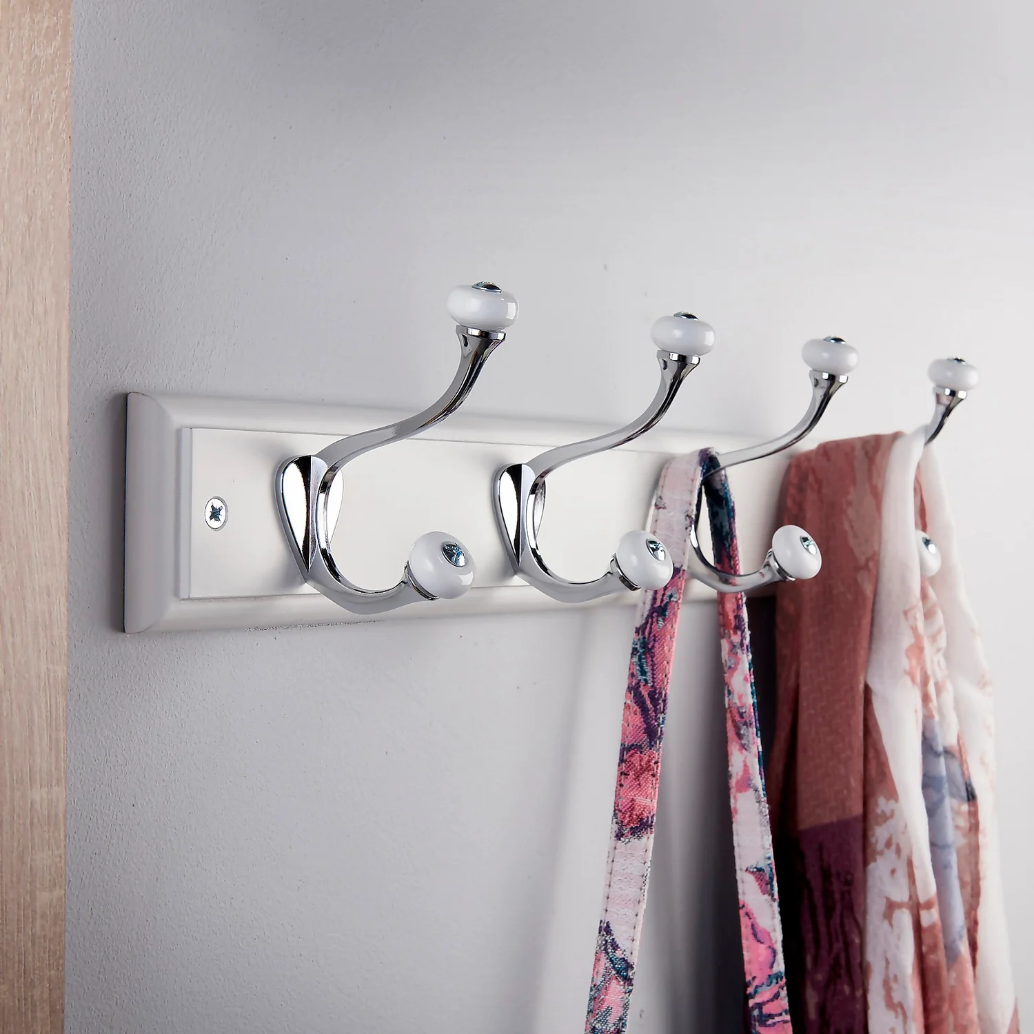 None White Hook Rail - Polished Chrome - 4 Hooks - Image 3