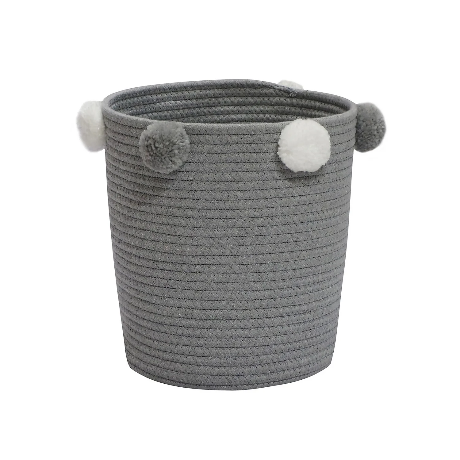Round Cotton Rope Grey Pom Pom Basket
