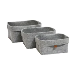 Set Of 3 Grey Oval Felt Baskets