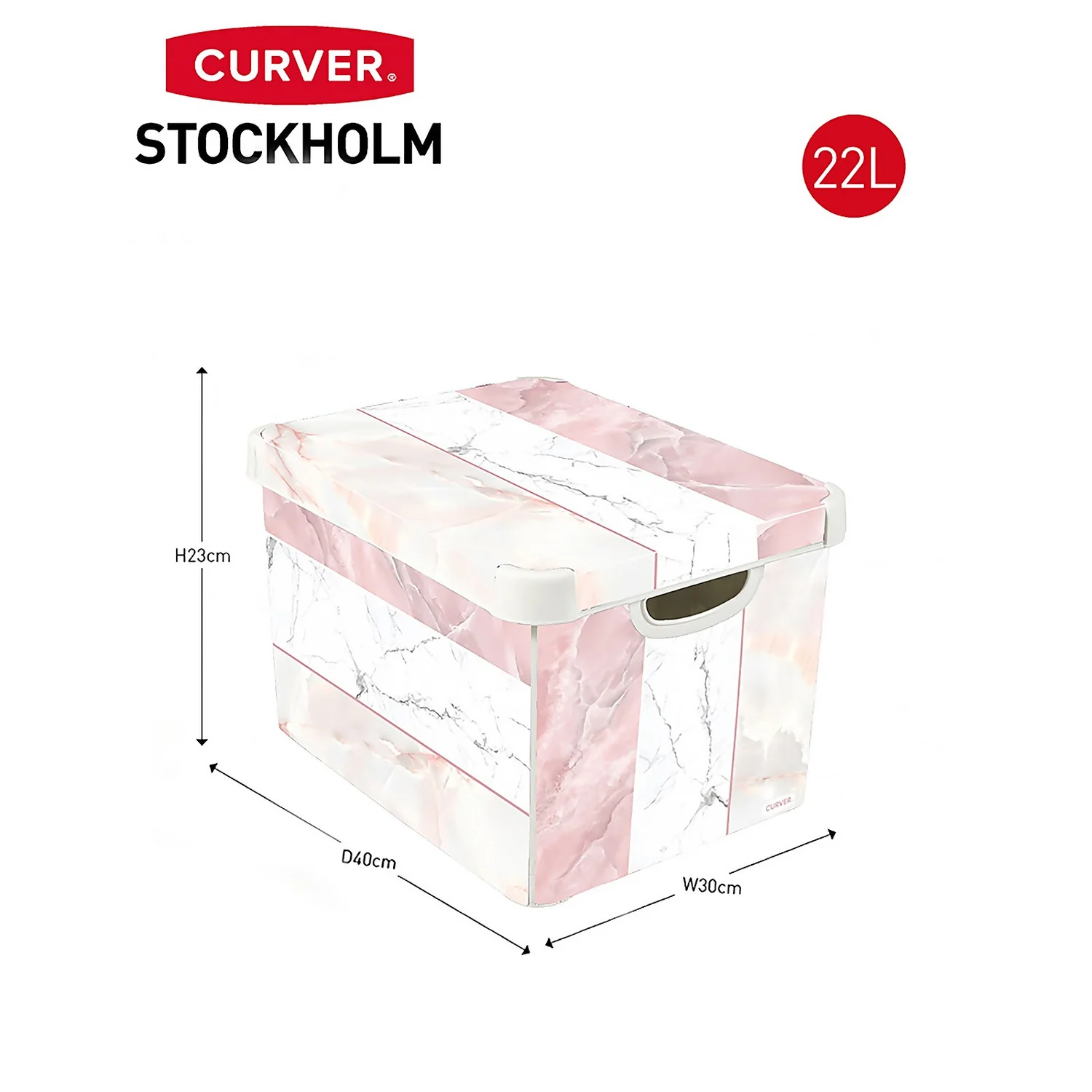 Curver Stockholm Mixed Marble Deco Storage Box - Pink & White 22L - Image 5
