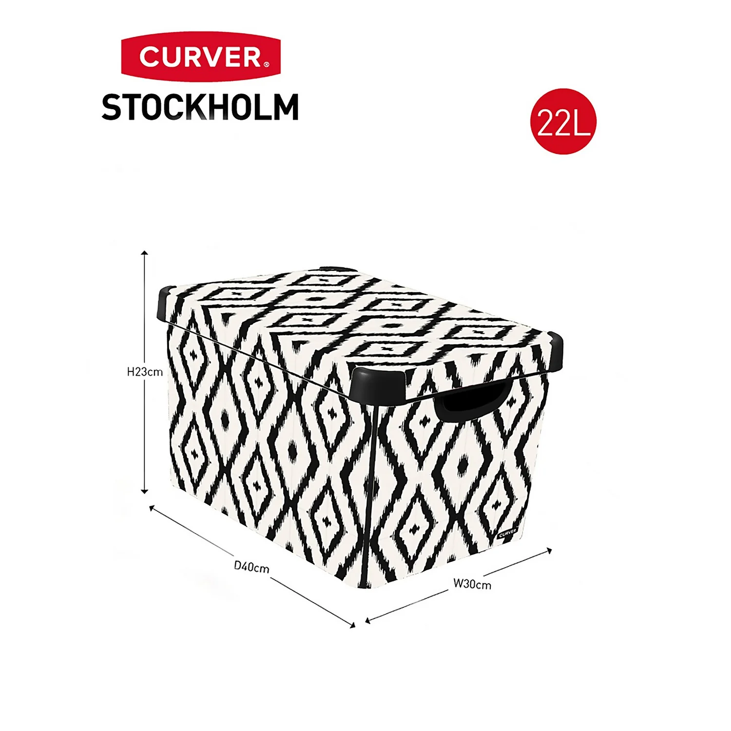 Curver Stockholm Aztec Deco Storage Box - Black & White 22L - Image 5