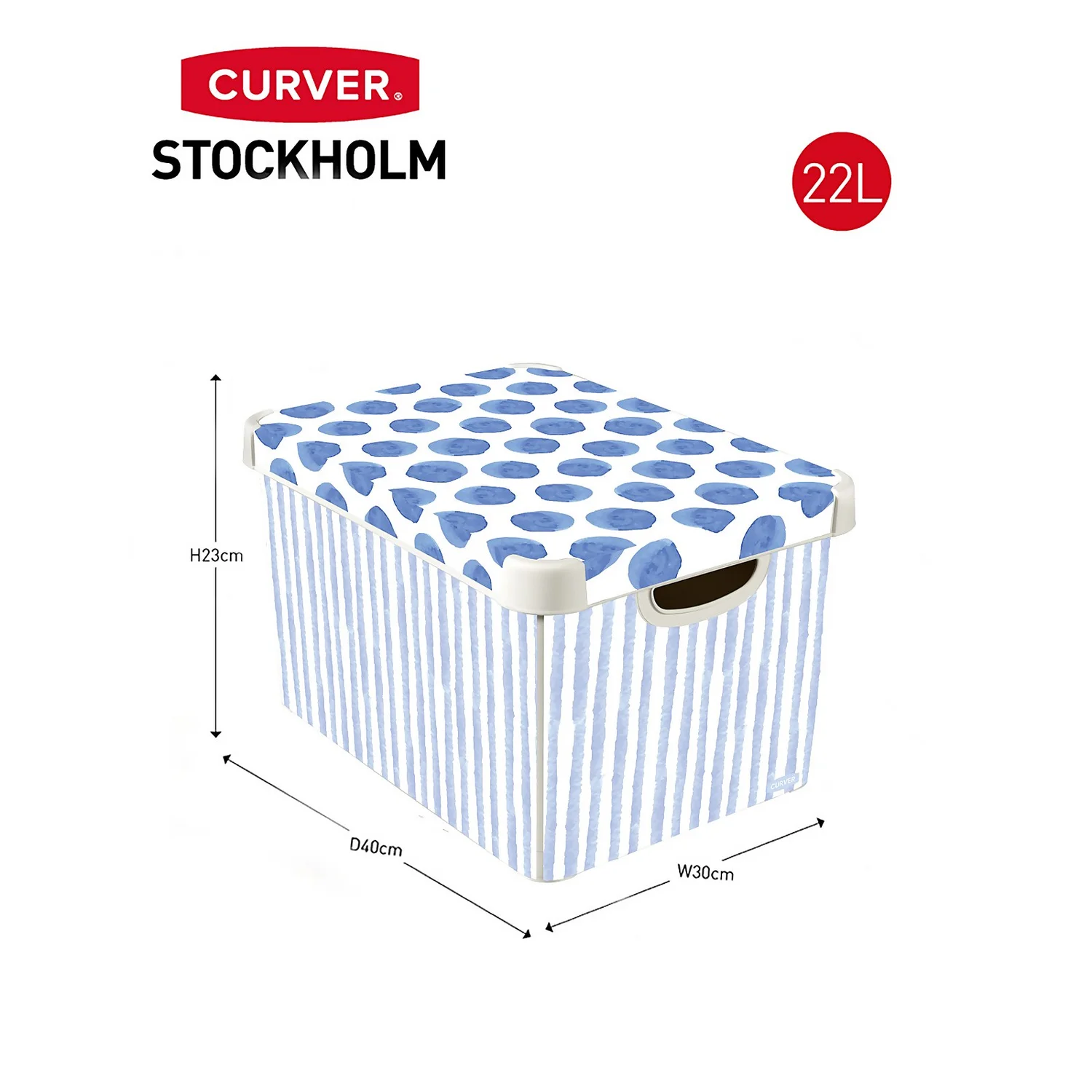 Curver Stockholm Coastal Deco Storage Box - Blue & White - 22L - Image 6