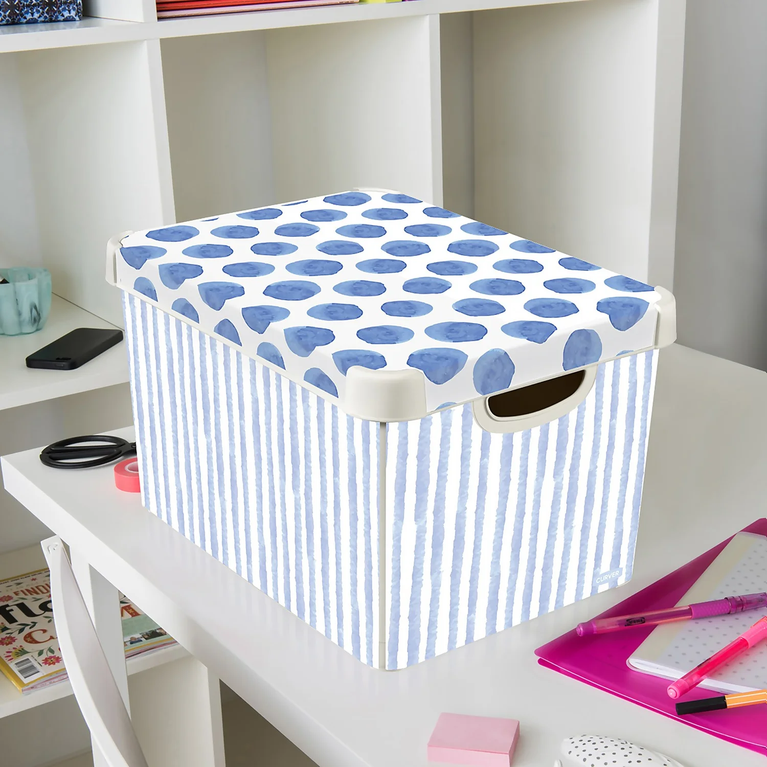 Curver Stockholm Coastal Deco Storage Box - Blue & White - 22L - Image 2