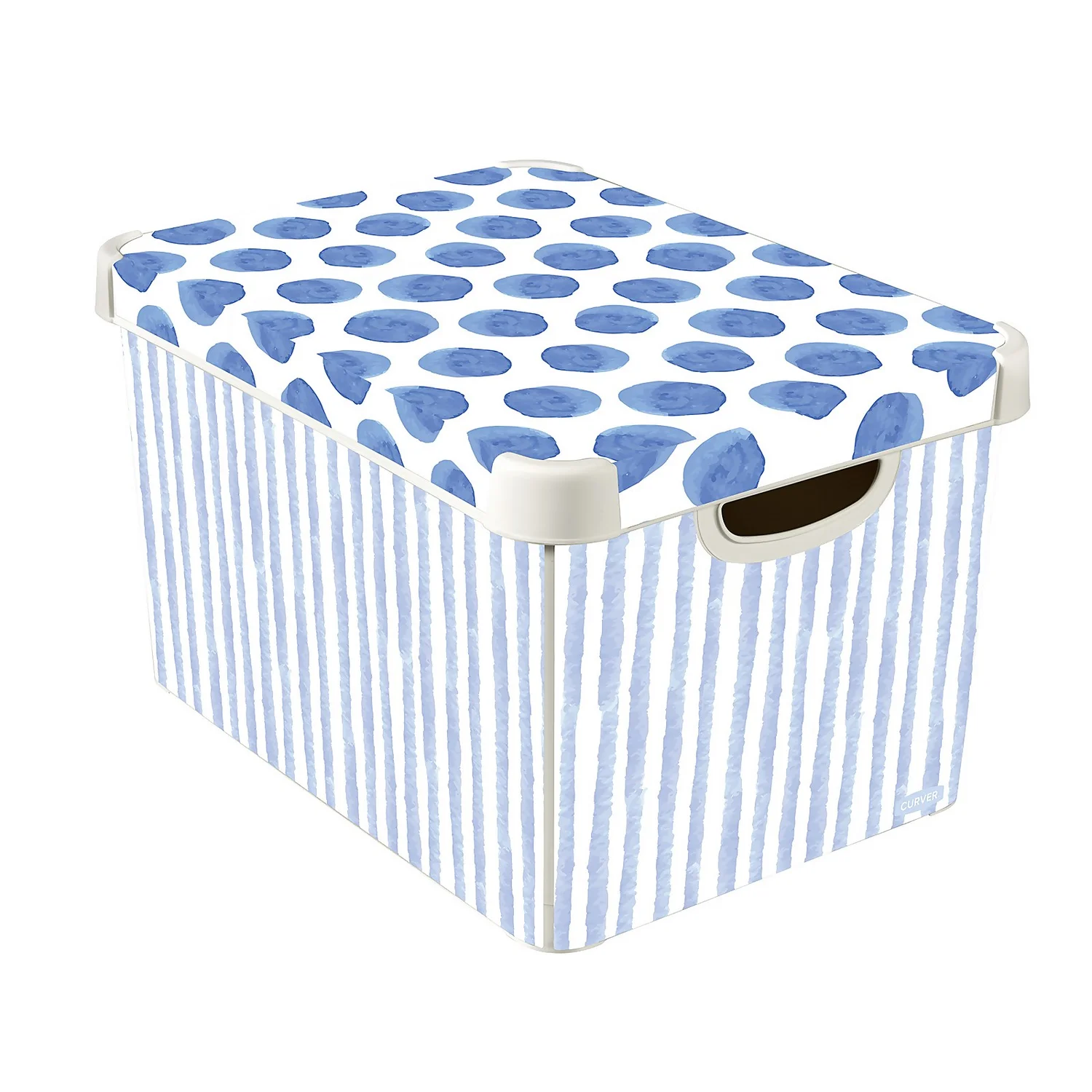 Curver Stockholm Coastal Deco Storage Box - Blue & White - 22L