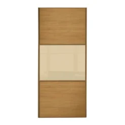 Linear Sliding Wardrobe Door 3 Panel Windsor Oak And Cream Glass With Oak Frame (W)610mm