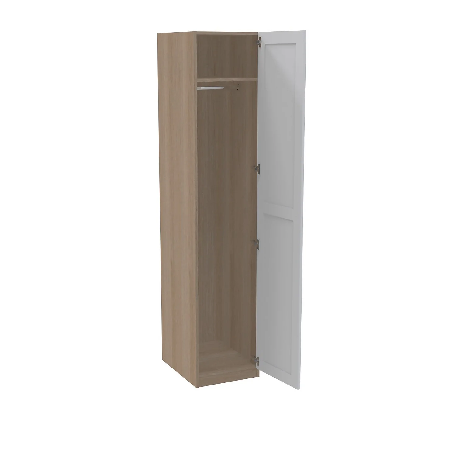 House Beautiful Realm Single Wardrobe, Oak Effect Carcass - White Shaker Door (W) 450mm X (H) 2196mm - Image 2