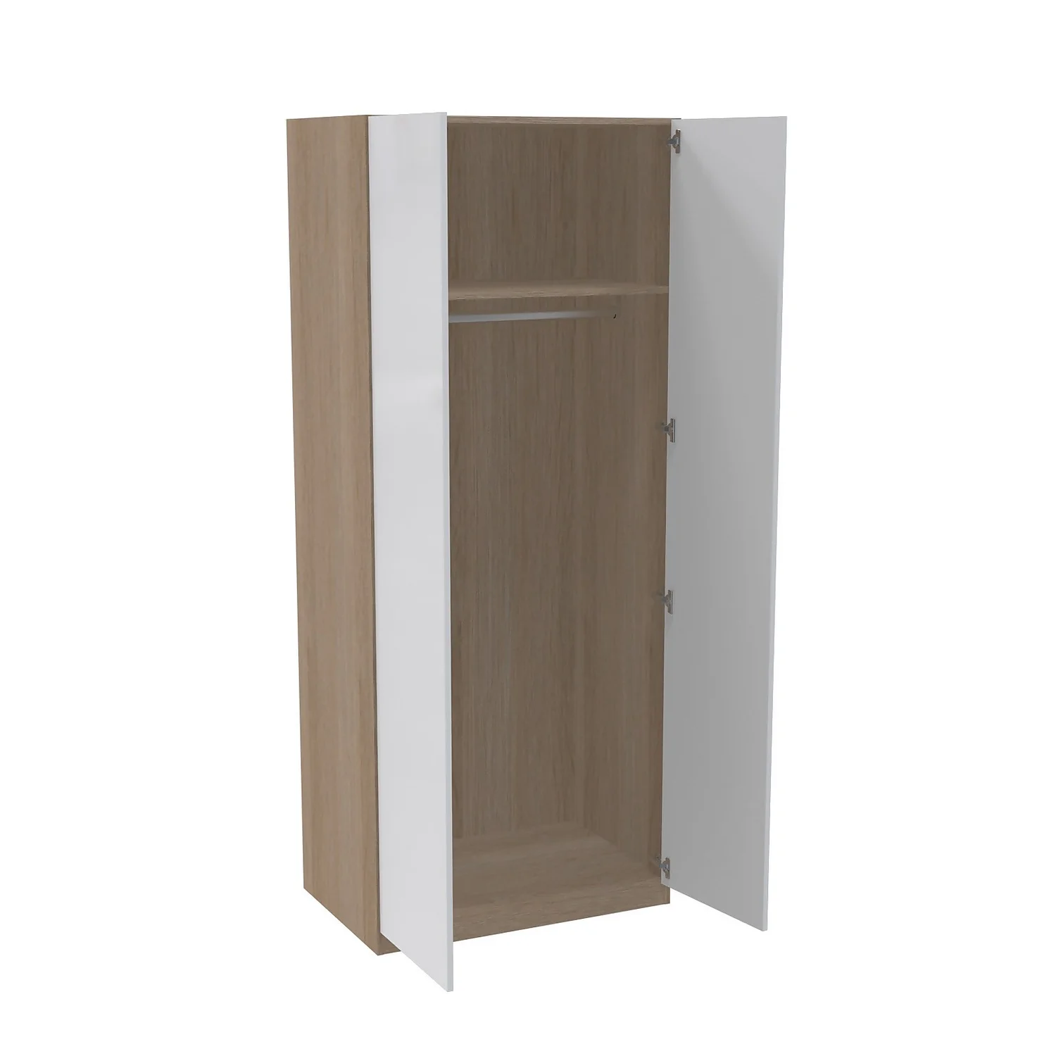 House Beautiful Escape Double Wardrobe, Oak Effect Carcass - Gloss White Handleless Door (W) 900mm X (H) 2196mm - Image 2