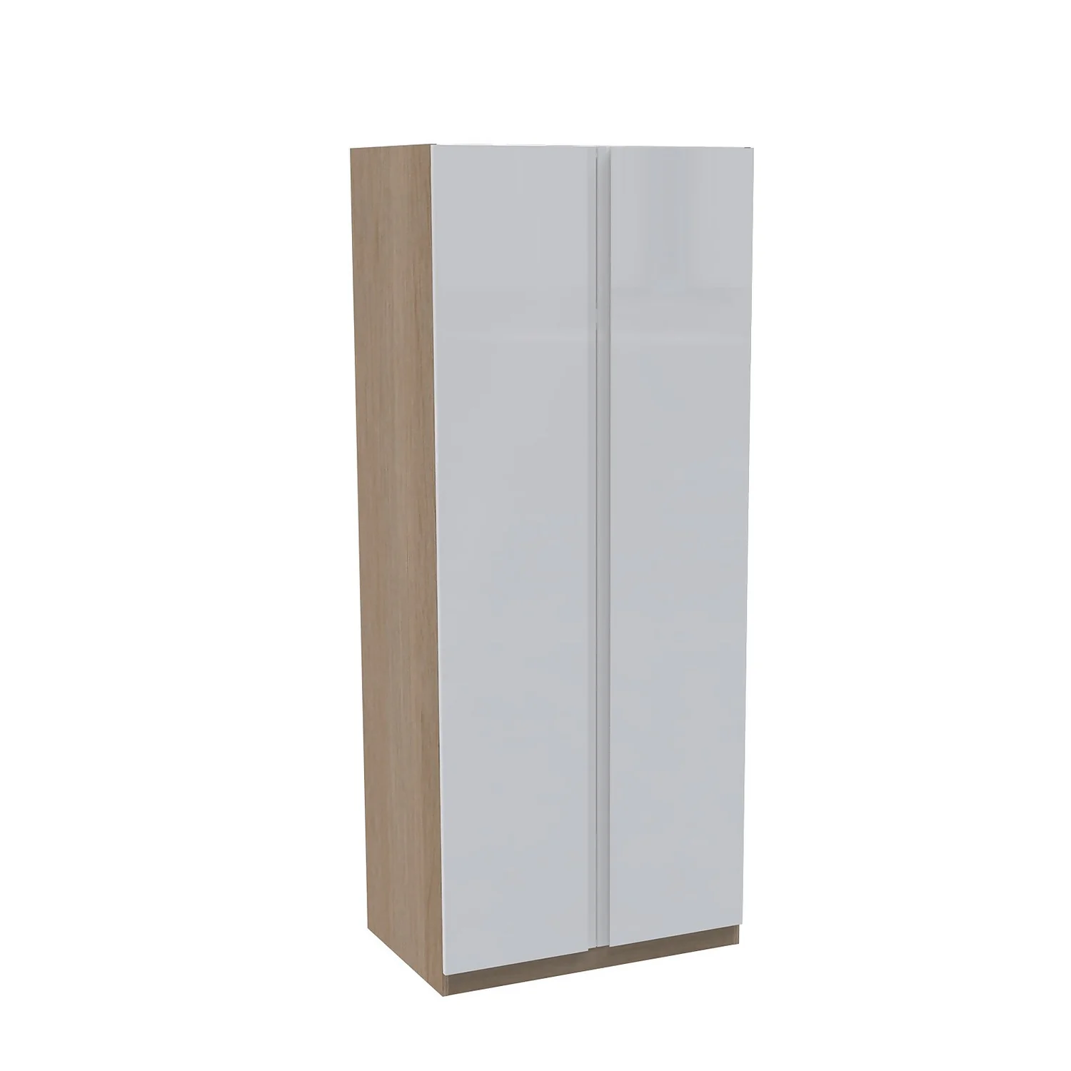 House Beautiful Escape Double Wardrobe, Oak Effect Carcass - Gloss White Handleless Door (W) 900mm X (H) 2196mm
