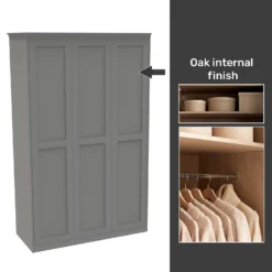 House Beautiful Realm Fitted Look Triple Wardrobe, Oak Effect Carcass - Grey Shaker Doors (W) 1451mm X (H) 2256mm