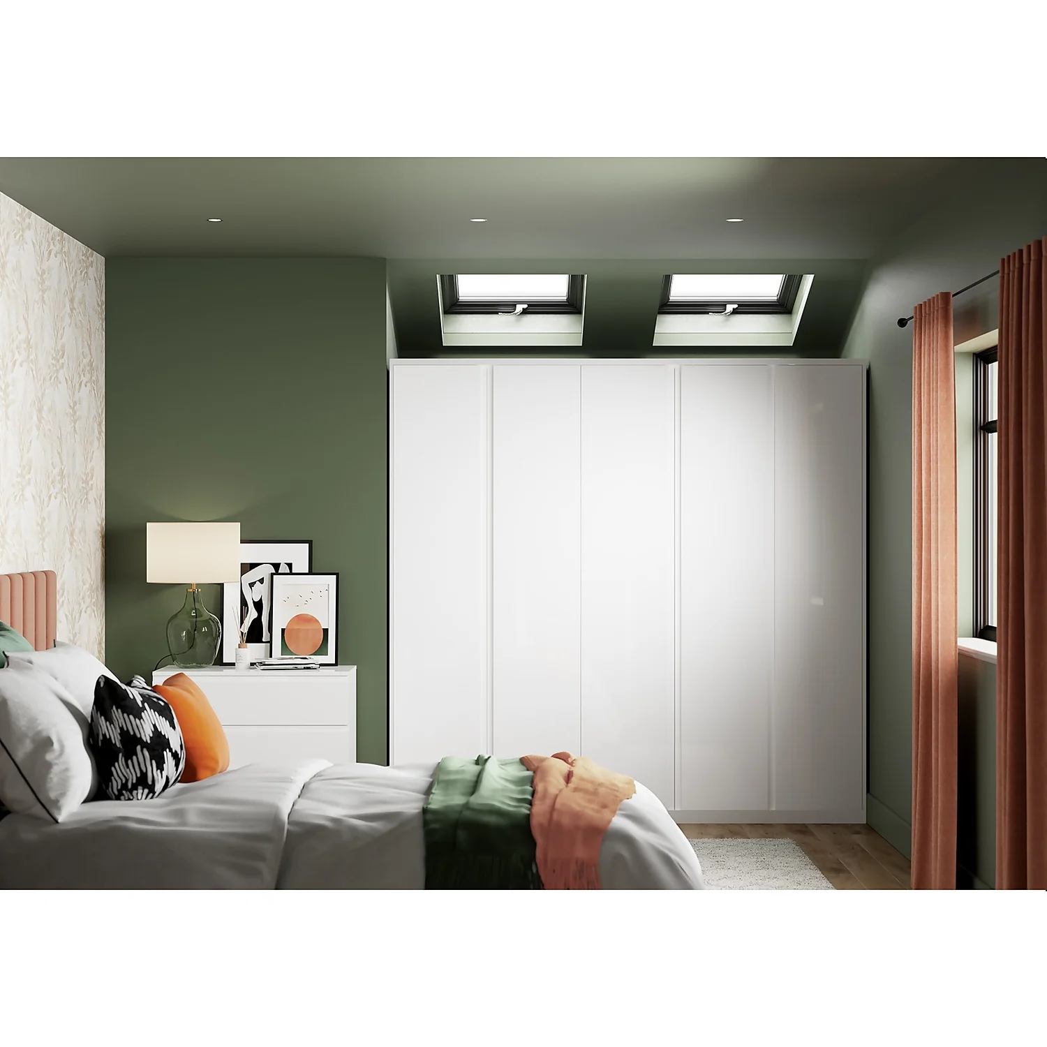 House Beautiful Escape Fitted Look Triple Wardrobe, Oak Effect Carcass - Gloss White Handleless Doors (W) 1390mm X (H) 2226mm - Image 4