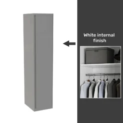 House Beautiful Escape Fitted Look Single Wardrobe, White Carcass - Gloss Grey Handleless Door (W) 490mm X (H) 2226mm