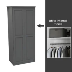 House Beautiful Realm Fitted Look Double Wardrobe, White Carcass - Carbon Grey Shaker Doors (W) 1001mm X (H) 2256mm