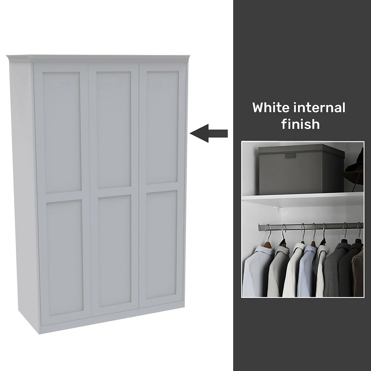 House Beautiful Realm Fitted Look Triple Wardrobe, White Carcass - White Shaker Doors (W) 1451mm X (H) 2256mm
