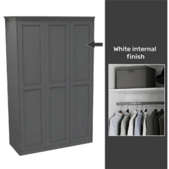 House Beautiful Realm Fitted Look Triple Wardrobe, White Carcass - Carbon Grey Shaker Doors (W) 1451mm X (H) 2256mm