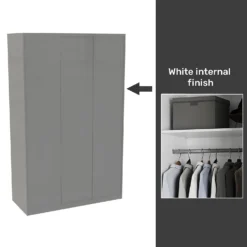 House Beautiful Honest Fitted Look Triple Wardrobe, White Carcass - Gloss Grey Slab Doors (W) 1390mm X (H) 2226mm