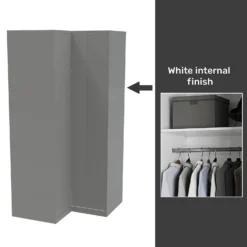 House Beautiful Honest Fitted Look Corner Wardrobe, White Carcass - Gloss Grey Slab Doors (W) 1073mm X (H) 2226mm