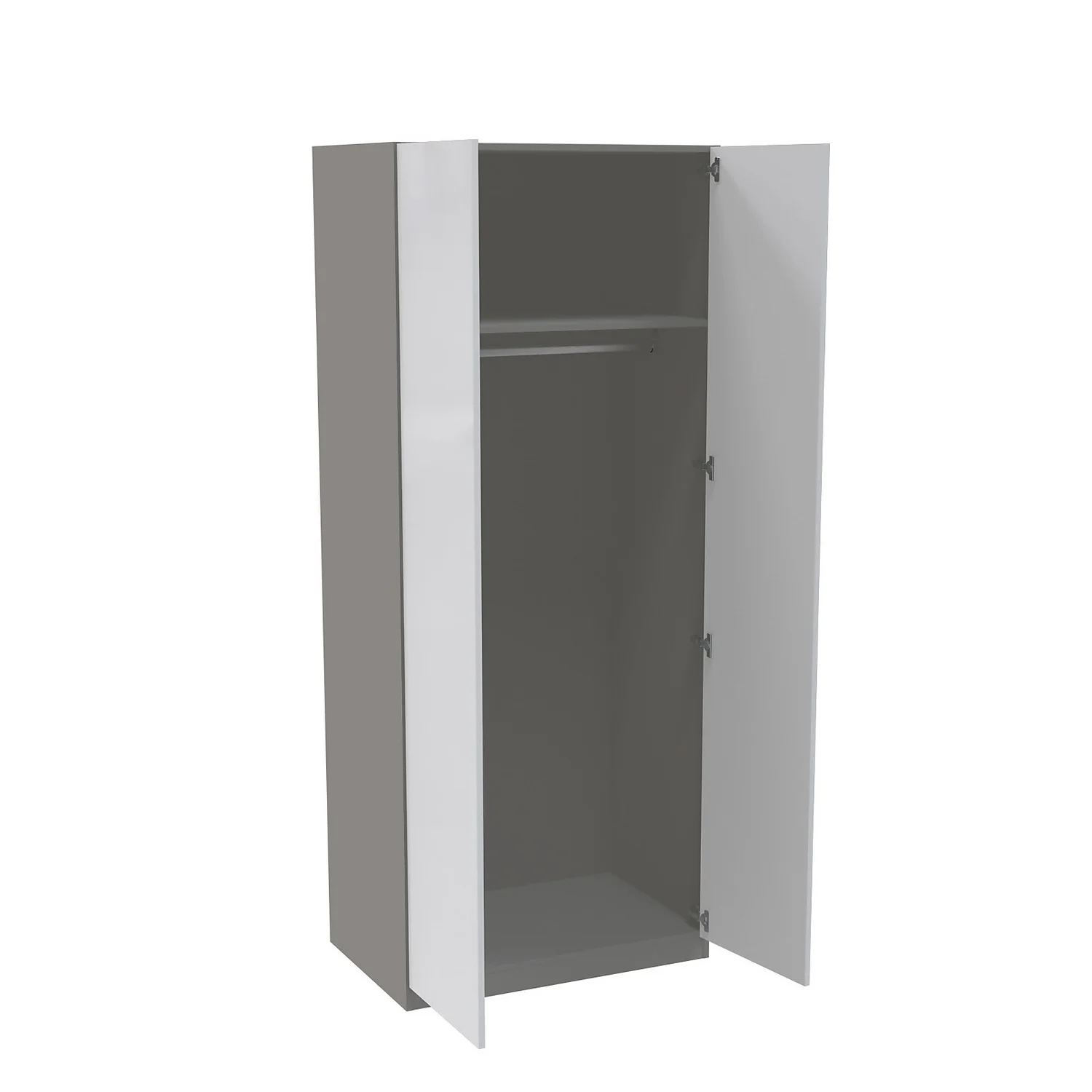 House Beautiful Escape Double Wardrobe, Grey Carcass - Gloss White Handleless Doors (W) 900mm X (H) 2196mm - Image 2