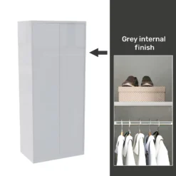 House Beautiful Honest Fitted Look Double Wardrobe, Grey Carcass - Gloss White Slab Doors (W) 940mm X (H) 2226mm