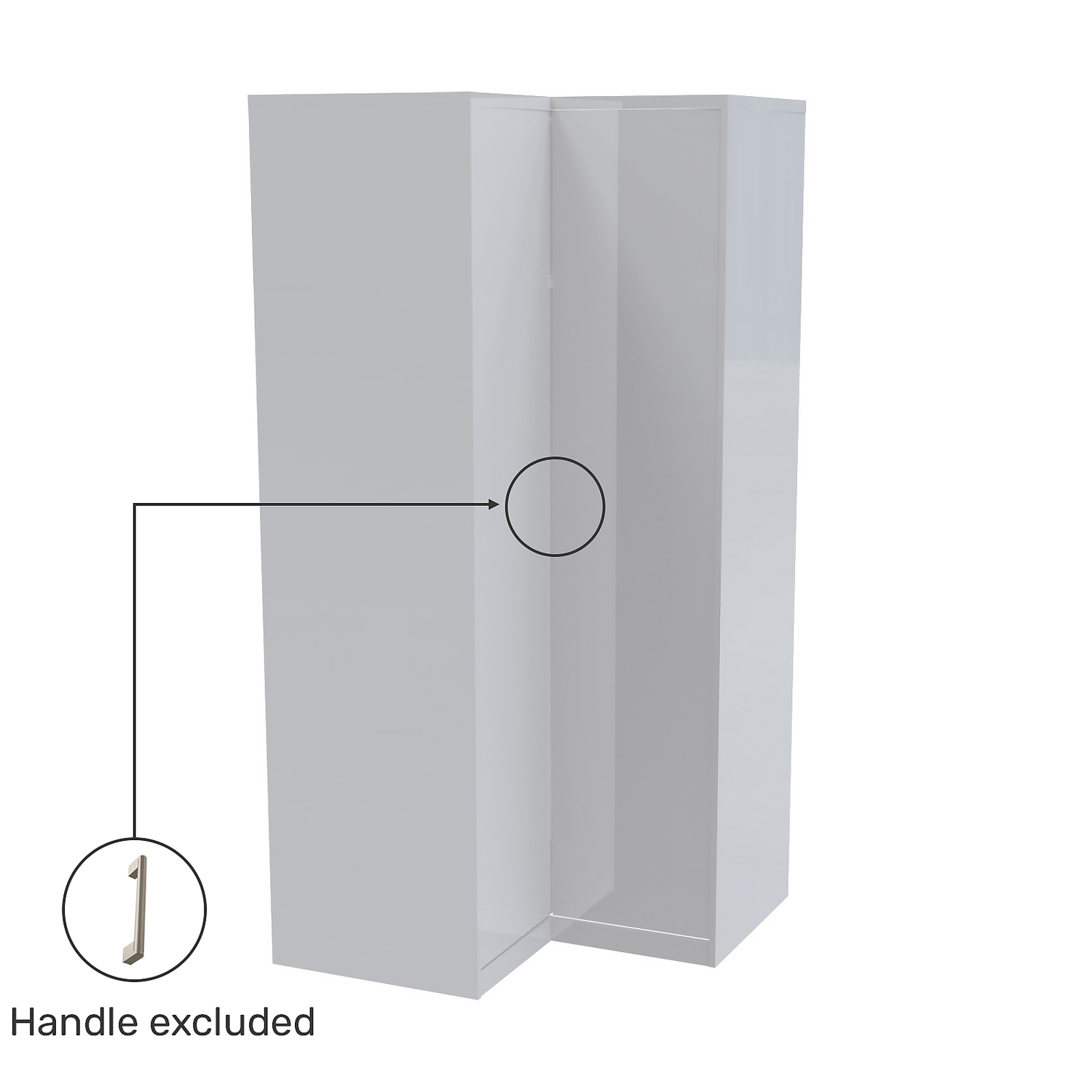 House Beautiful Honest Fitted Look Corner Wardrobe, Grey Carcass - Gloss White Slab Doors (W) 1073mm X (H) 2226mm - Image 3