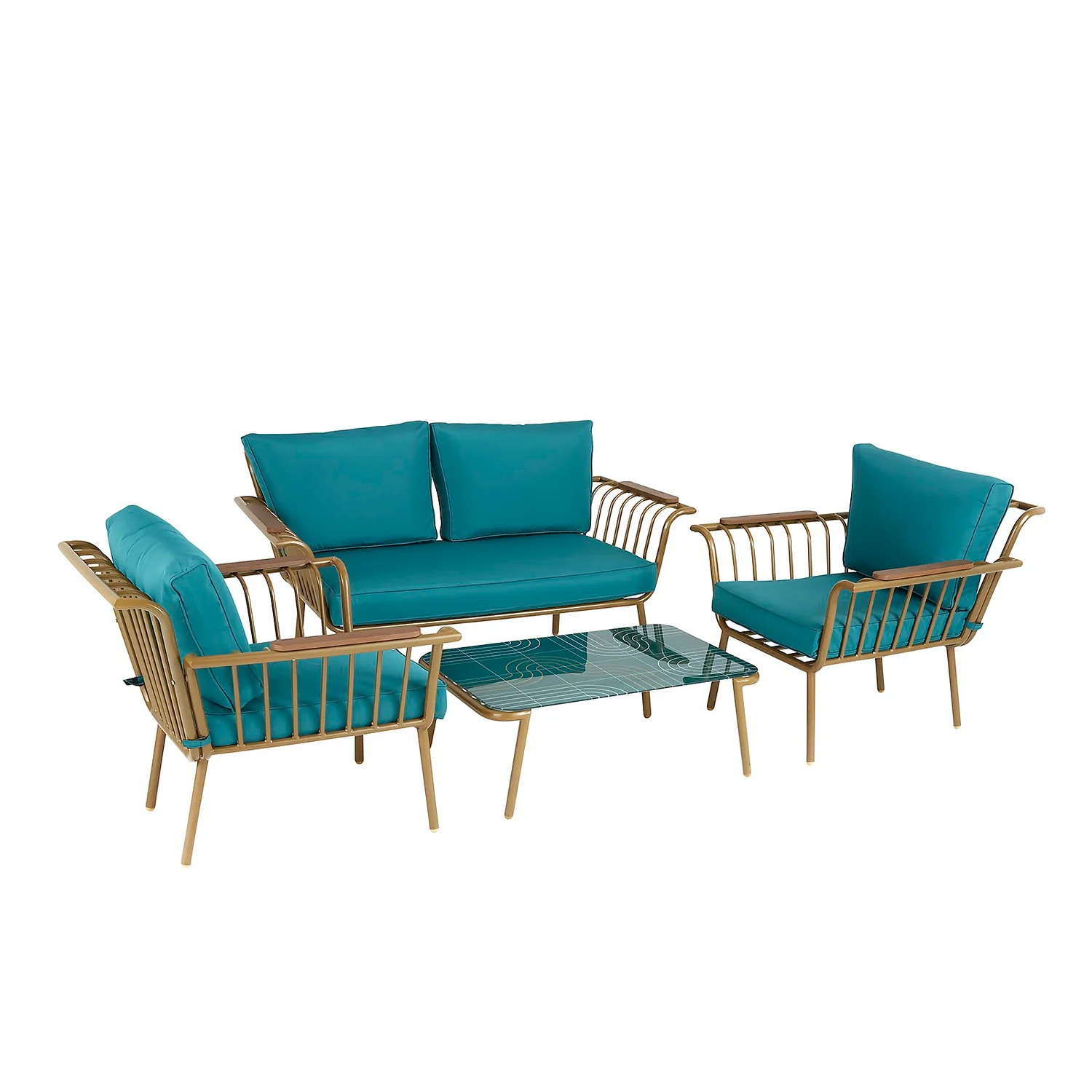 Omari Metal Garden Sofa Set - Teal & Gold - Image 2