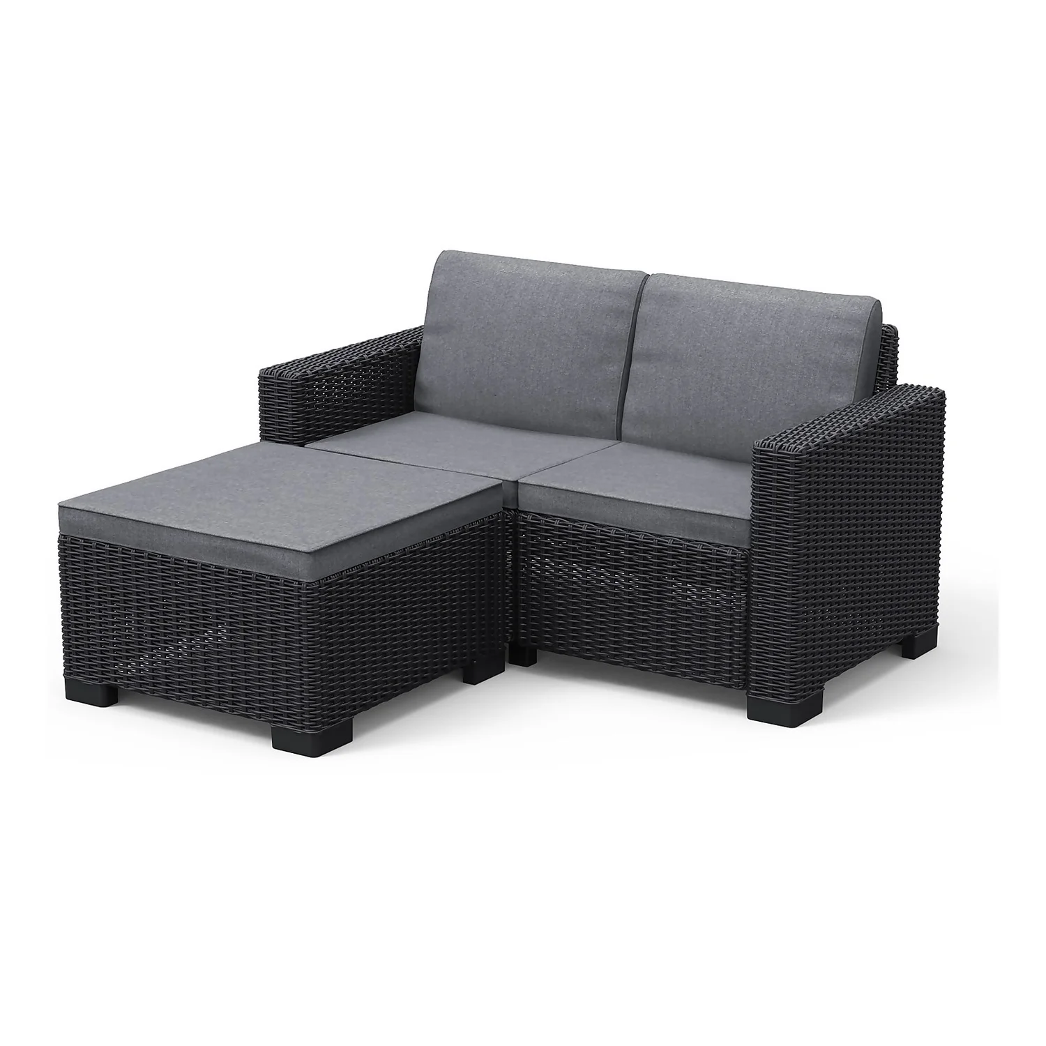 Keter California 2 Seater Outdoor Balcony Garden Furniture Chaise Lounge - Graphite With Grey Cushions